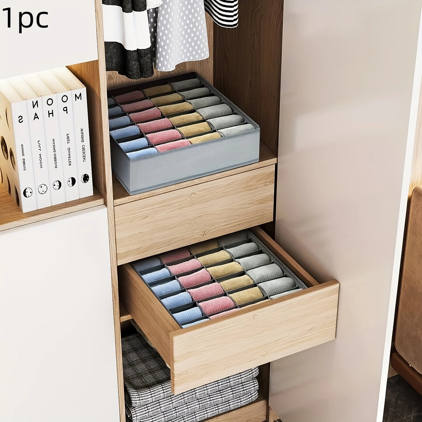 24-Compartment Foldable Drawer Organizer – Fabric Storage Box for Underwear, Socks & Ties Closet Organization System