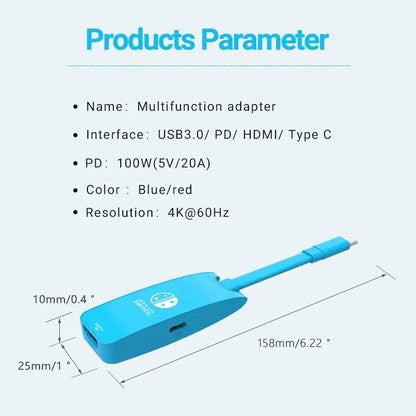 Mini Portable USB-C to 4K HDTV Adapter – USB 3.0 Hub with PD 100W for Nintendo Switch Docking Station & MacBook Pro