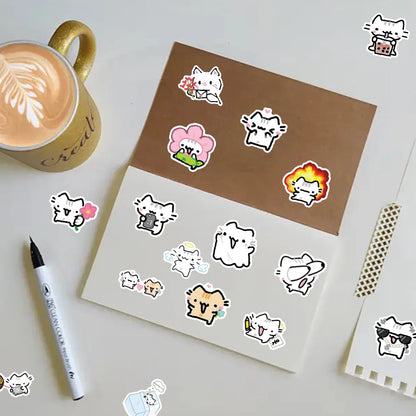50/100-Piece Cute Basil Kitten Sticker Set - Small Cartoon Cat Decals for Phone Cases, Stationery and Suitcases