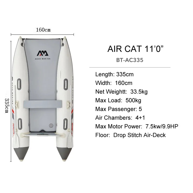 AQUA MARINA AIRCAT Inflatable Boat – Double Tube Catamaran Dinghy Raft with Drop Stitch Floor for Fishing & Water Sports
