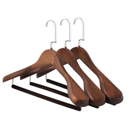 Multifunctional Wooden Coat Hanger — Retro Wide-Shoulder Flocking Rod for Clothes Drying & Closet Organization