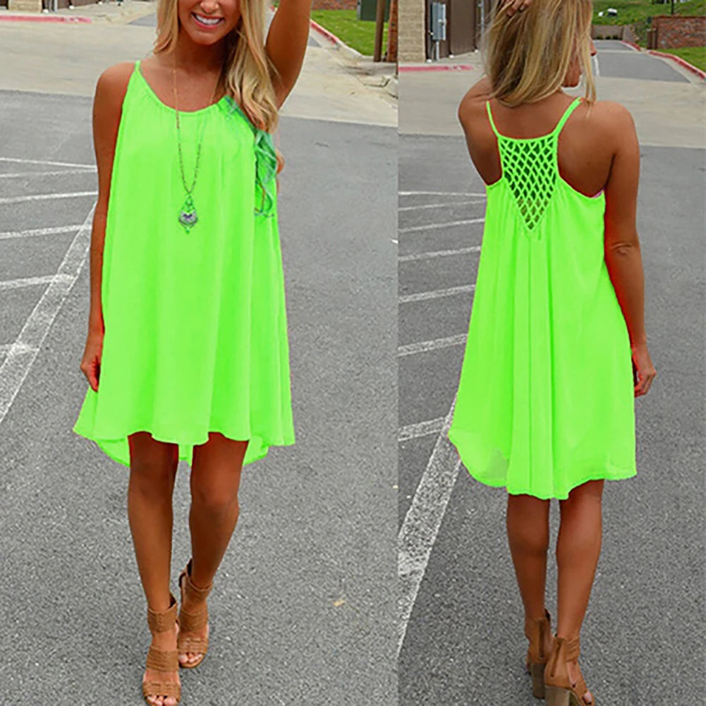 Women’s Summer Backless Beach Dress - Sexy Sleeveless Strap Casual Evening Party Outfit
