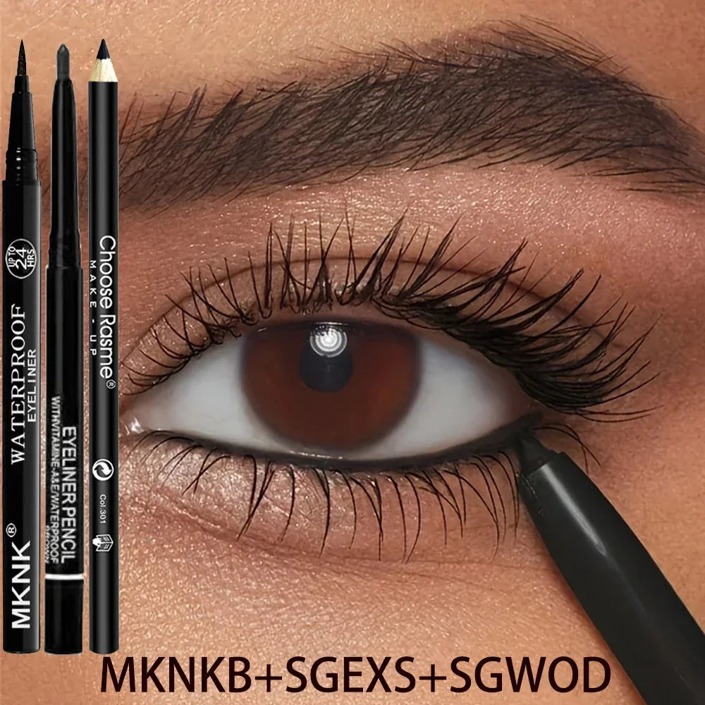 3PCS Waterproof & Smudge-Proof Black Eyeliner Pencils – Long-Lasting, Bold Eye Makeup with Smooth Glide Formula