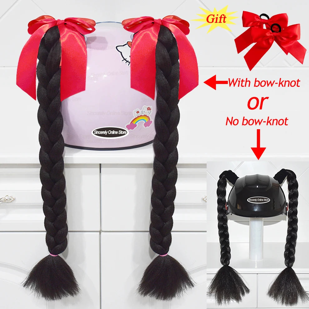 2pcs Motorcycle Helmet Braids - Woman's Twist Pigtail Wig for Helmets, 164 Colors with Sucker