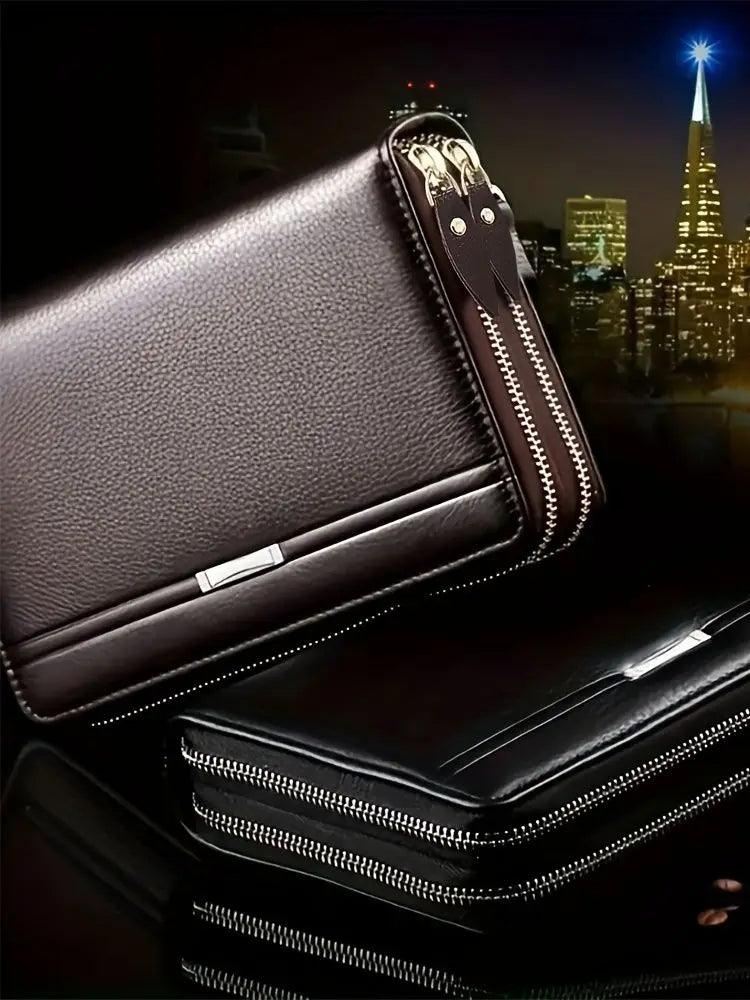 Men’s Long Leather Wallet Clutch – Large Business Purse & Phone Card Holder Gift for Dad, Husband, Boyfriend