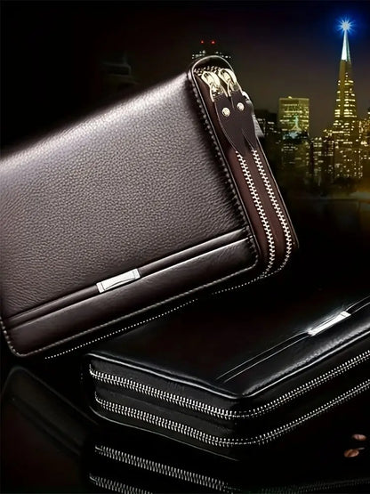 Men’s Long Leather Wallet Clutch – Large Business Purse & Phone Card Holder Gift for Dad, Husband, Boyfriend
