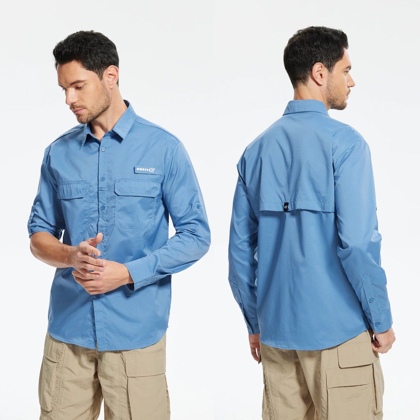Men’s UPF 50+ Fishing Shirt - Lightweight Long Sleeve Tactical Button Down with Breathable Mesh Back