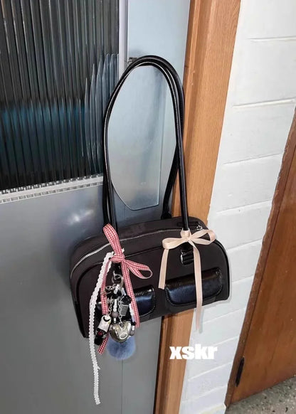 Korean Xu Yunzhen Sane Style Bowling Bag — Oil Boston Tote Underarm Bag for Women