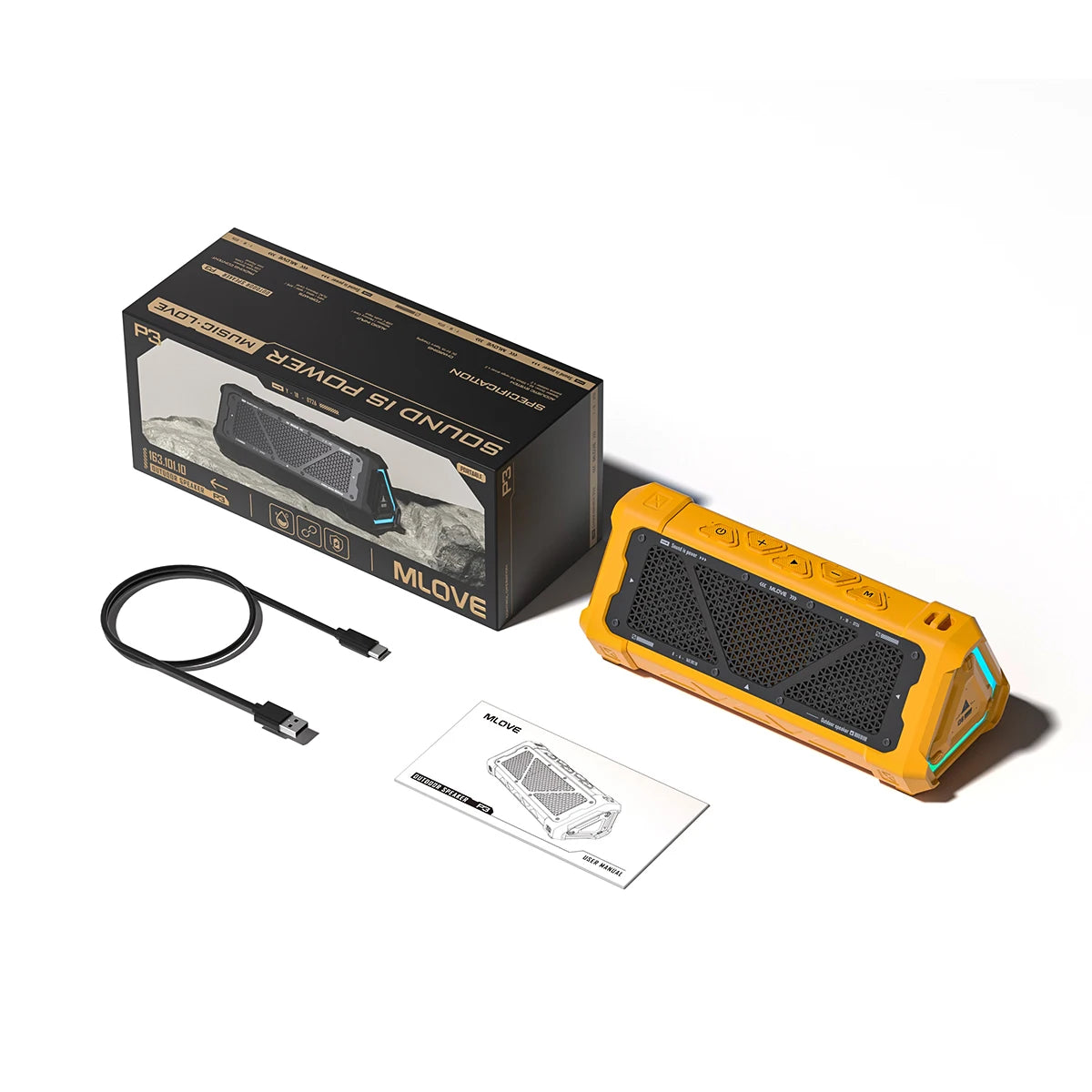 MLOVE P3 40W Bluetooth Speaker – Outdoor, IPX7 Waterproof, Stereo Sound, Bluetooth 5.3, RGB Lights, Micro SD Slot