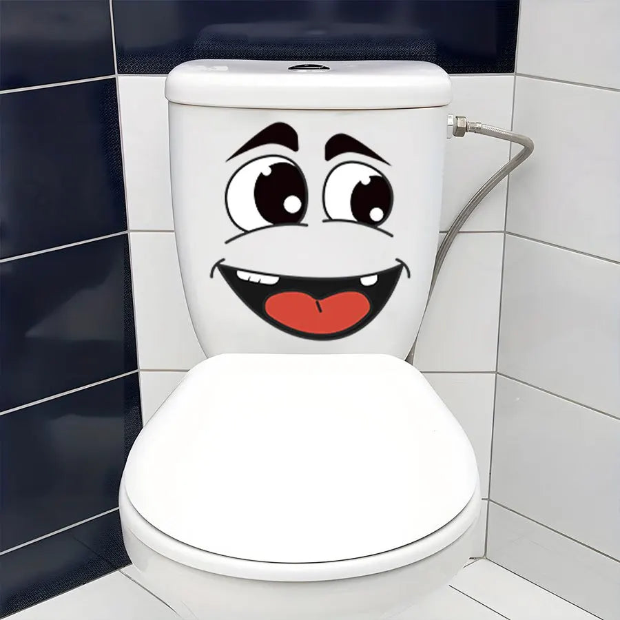 4-Sheet Cartoon Face Stickers - Self-Adhesive Decor for Trash Cans, Toilets & Home Surfaces