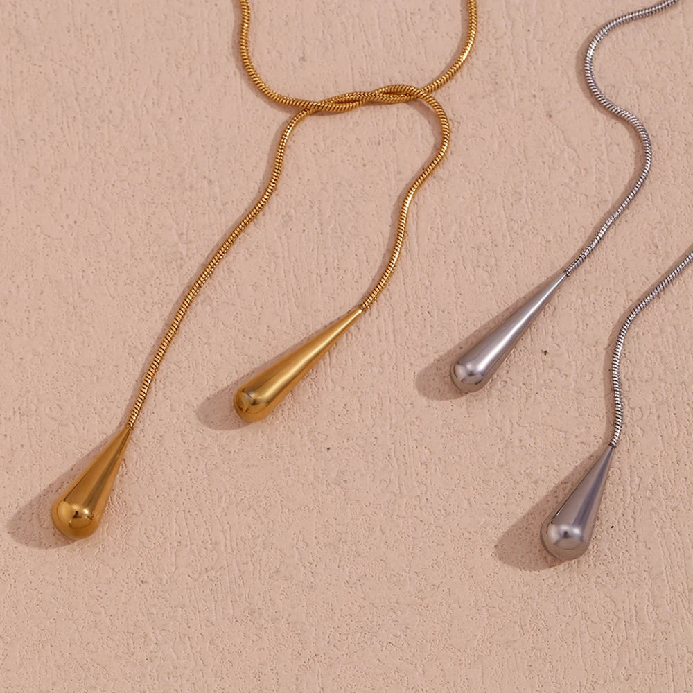 Two Water Drop Snake Chain Necklace – Tarnish-Free Silver & 18K Gold Plated Stainless Steel Jewelry for Women