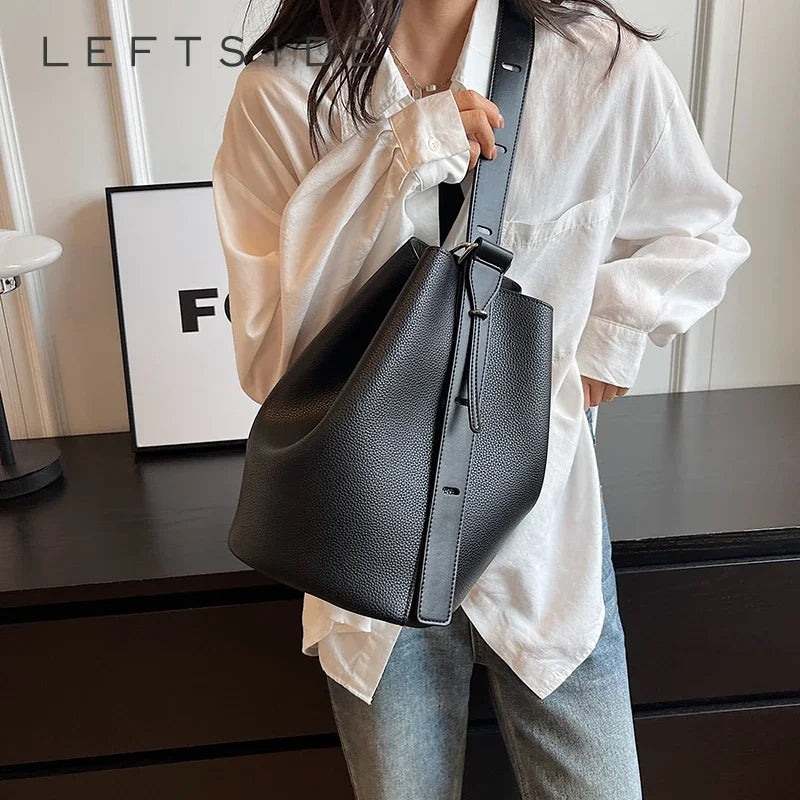 LEFTSIDE Retro Small Solid Color Leather Shoulder Bag – 2025 Korean Designer Handbag for Women