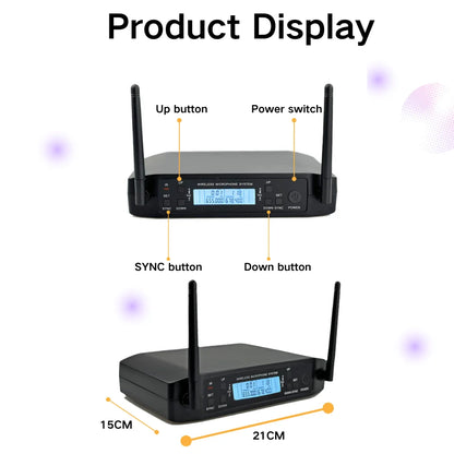 GLXD4 Professional Wireless Microphone – Dual Channel UHF Rechargeable Mic for Stage, Speeches & Live Streaming