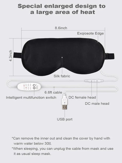 USB Heated Silk Eye Mask — Reusable Steaming Eye Massager for Sleep, Puffiness, Dark Circles & Eye Care