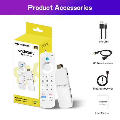 MX10 K9 PRO TV Stick – Android 13, 8K/4K Support, WiFi 6, Allwinner H618 Quad-Core, Voice Remote Smart TV Box