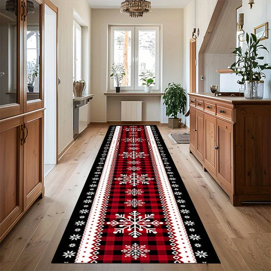 VIKAMA Christmas Snowflake Runner Rug - Festive Holiday Floor Mat for Kitchen, Entryway, Hallway & Bedroom Decor
