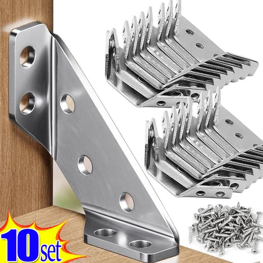 Stainless Steel Corner Brackets Set – Heavy-Duty Angle Shelf & Cabinet Support Connectors with Screws