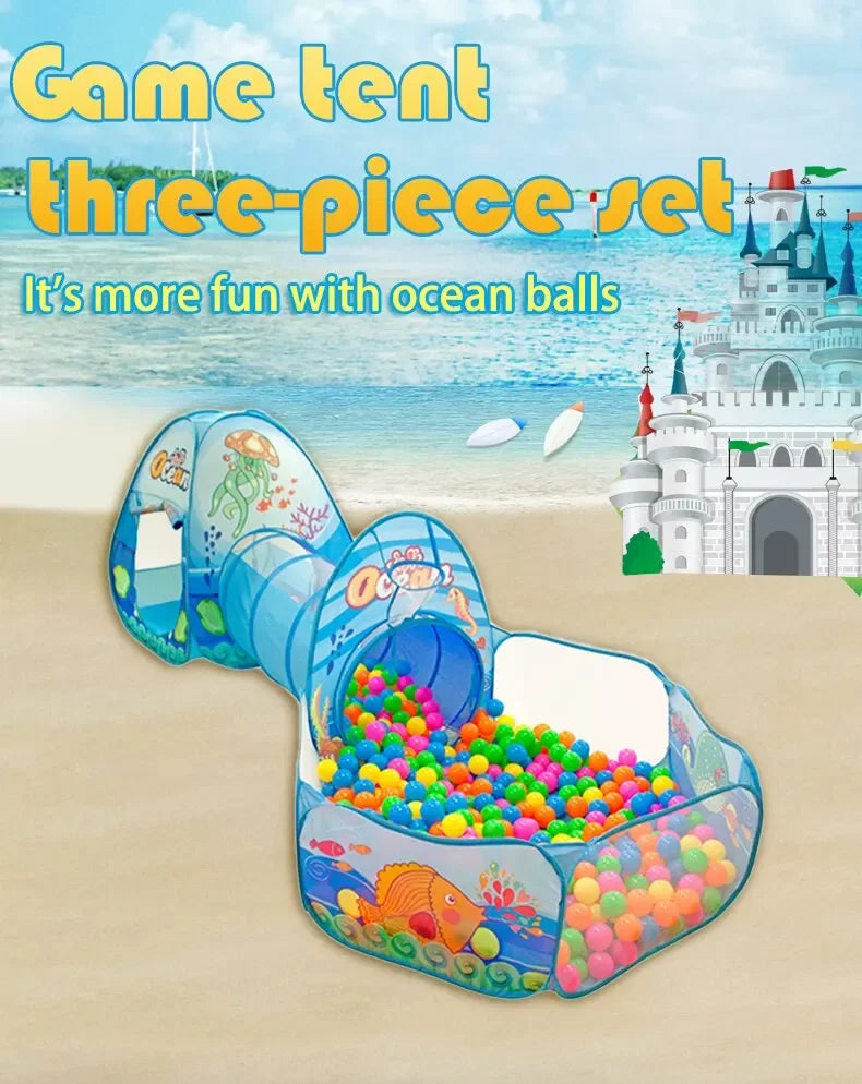 Children’s 3-in-1 Foldable Tent & Playpen – Indoor Ball Pit with Polyester Tunnel for Kids
