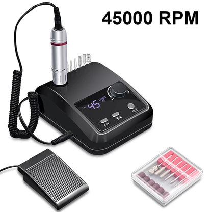 45000 RPM Electric Nail Drill Machine - HD Display, Metal Manicure Pen, Professional Nail Lathe & Sander for Nails