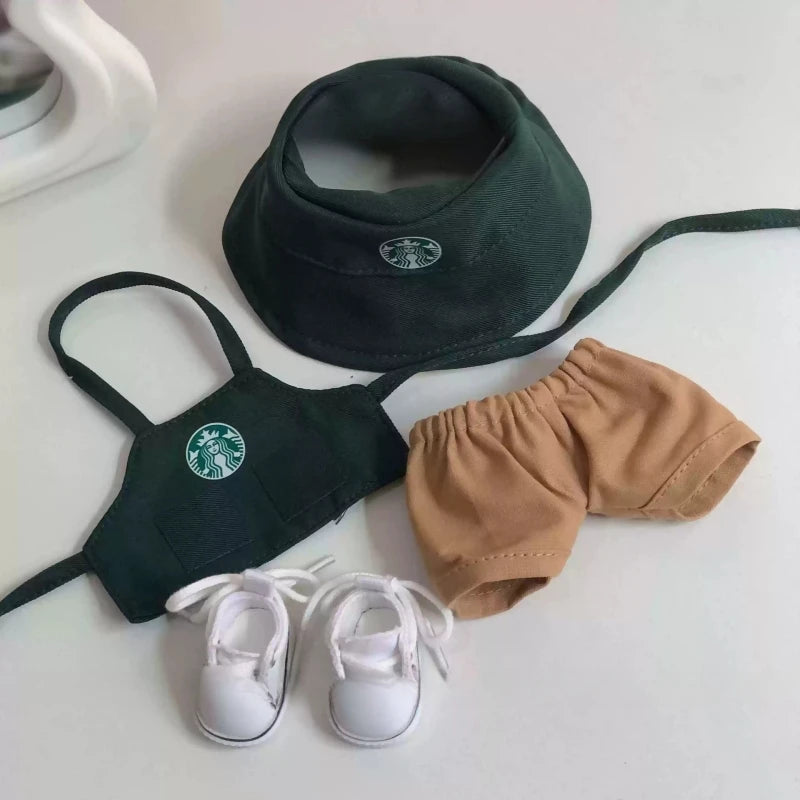 15–17cm Labubu BJD Doll Clothes — Coffee Blind Box V1/V2/V3 Retro Fashion Work Outfit Replacement Suit Toy