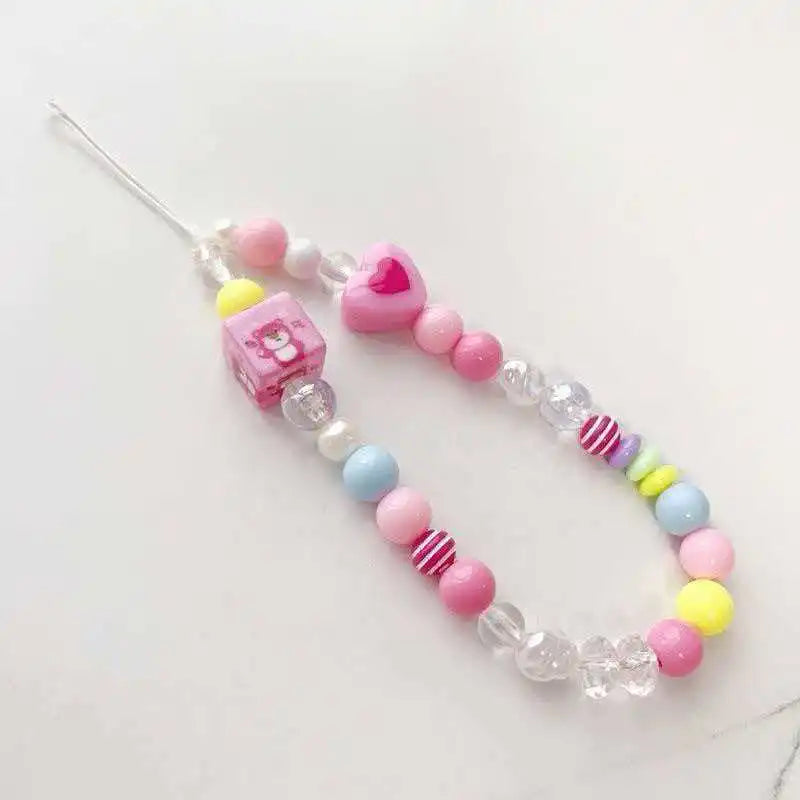 Colorful Macaron Beaded Phone Lanyard Wrist Strap – Anti-Lost Short Handheld Mobile Phone Chain Pendant for Women