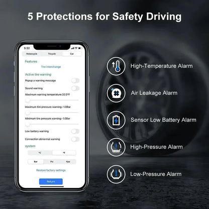 Motorcycle Bluetooth-Compatible TPMS – External Tire Pressure Sensors for Android/IOS Car Monitoring System