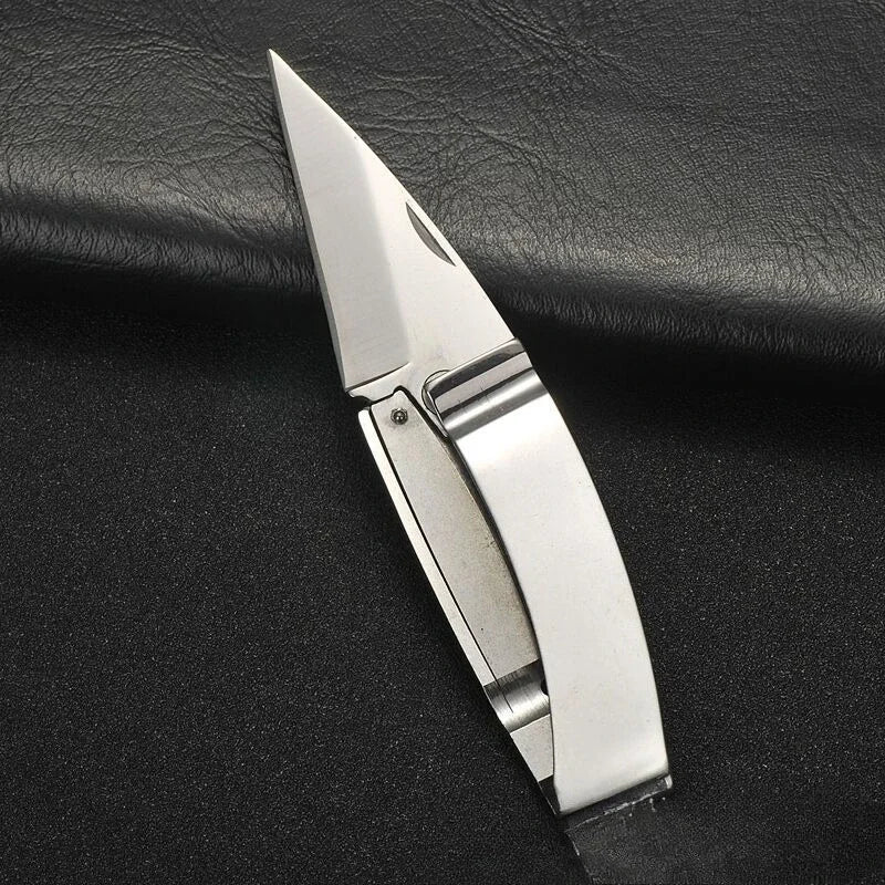 Stainless Steel Folding Knife – Sharp Blade Outdoor Camping Pocket EDC Multifunctional Tool with Wallet & Note Clip