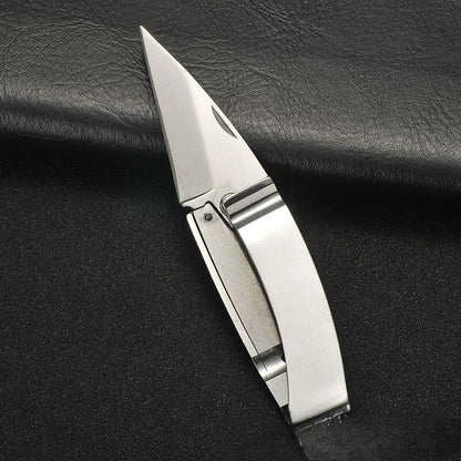 Stainless Steel Folding Knife – Sharp Blade Outdoor Camping Pocket EDC Multifunctional Tool with Wallet & Note Clip