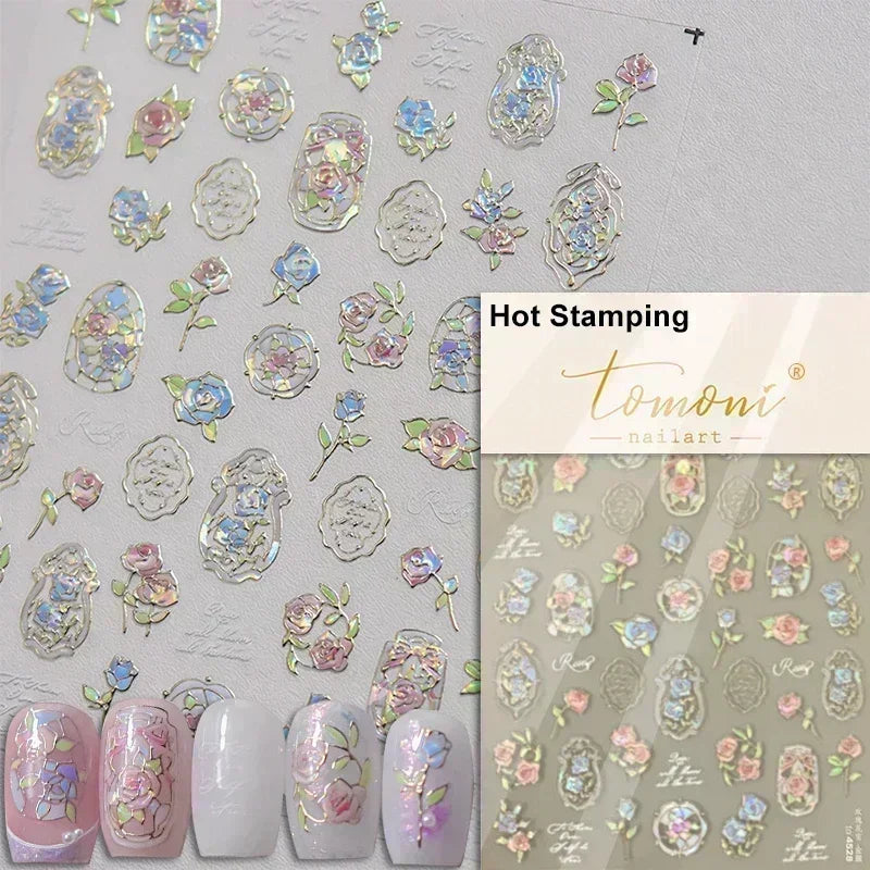Floral Nail Art Stickers - White Rose Lily Daisy Peony Cherry Blossom & Magnolia Manicure Decals for DIY Nails
