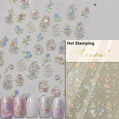 Floral Nail Art Stickers - White Rose Lily Daisy Peony Cherry Blossom & Magnolia Manicure Decals for DIY Nails