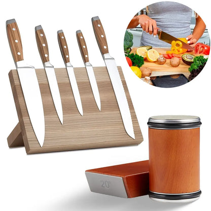Rolling Knife Sharpener Kit - Magnetic Knife Holder, Adjustable Angle Cylinder, Ceramic Polishing Disc - Kitchen Tool Set