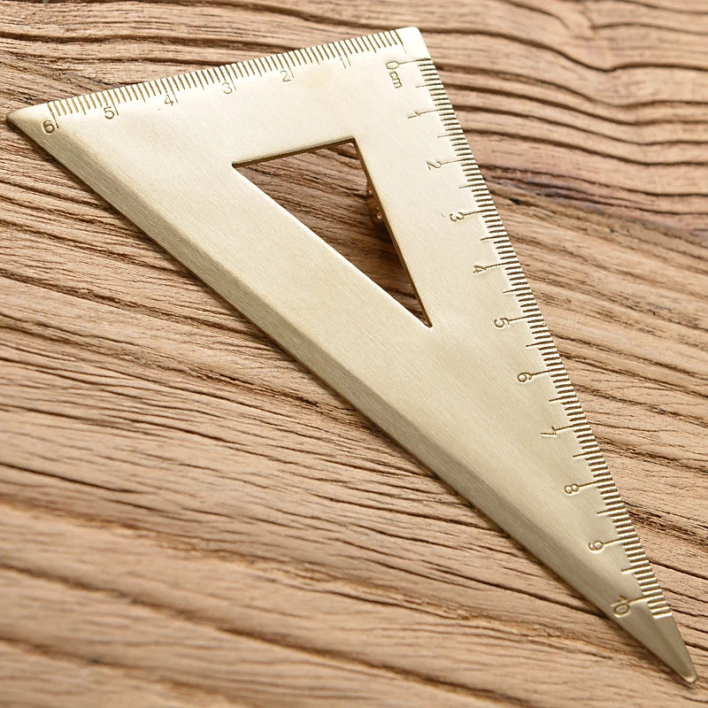 Retro Brass Metal Ruler Set - Centimeter and Inch Straight Rulers, Triangle Ruler, and Protractor for School and Office Use