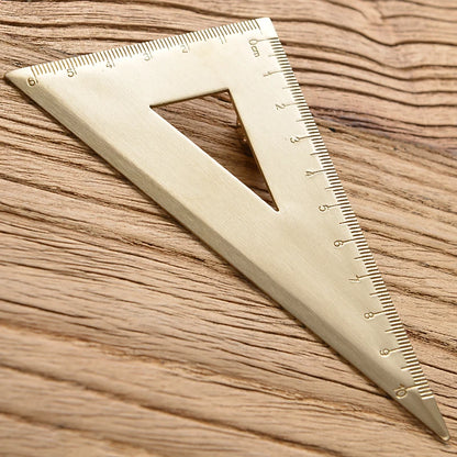 Retro Brass Metal Ruler Set - Centimeter and Inch Straight Rulers, Triangle Ruler, and Protractor for School and Office Use