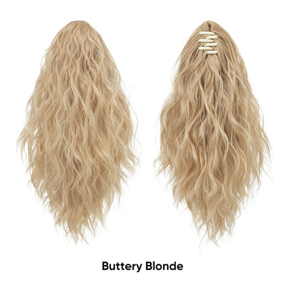 13-Inch Premium Synthetic Curly Claw Clip Ponytail – Blonde Brown Short Hairpiece, Fake Hair Extensions P064