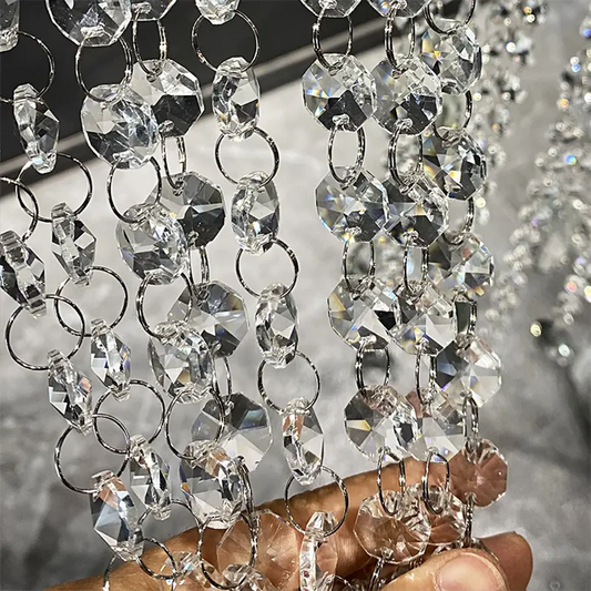 1M Transparent Acrylic Octagon Beads Garland – 14mm Clear Strand for Home, Wedding, Party & Garden Suncatcher Decoration