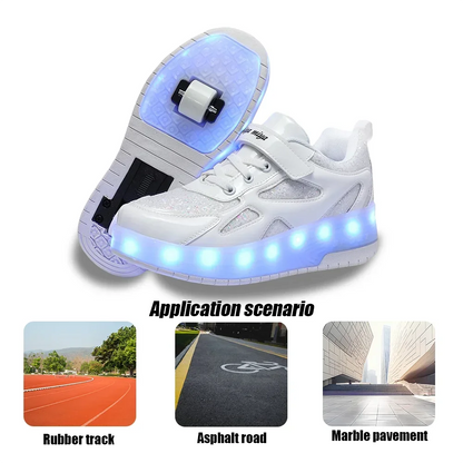 Kids' Inline Roller Skates – Removable 2-Wheel Skate Sneakers for Girls, Powerslide Wheeled Shoes