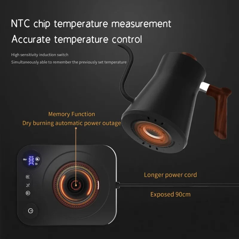 1200W Intelligent Electric Kettle - Gooseneck Hand Brewed Coffee Pot for Milk Powder & Precision Brewing