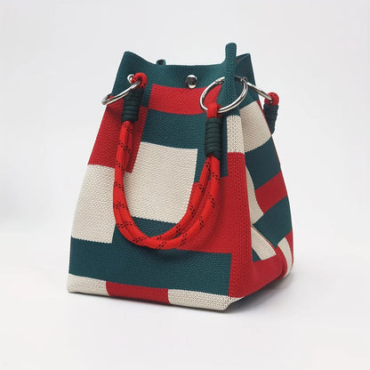 2025 Retro Floral Knitted Handbag – Mixed-Color Tote Bag with Safety Clasp Closure