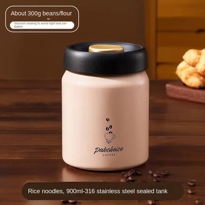Vacuum Coffee Bean Storage Container - Stainless Steel Airtight Canister for Coffee, Spices & Food