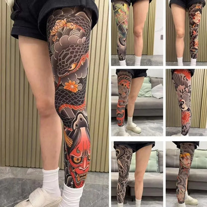 Full Leg Tattoo Socks - Sun-Proof Elastic Stockings for Cycling, Fishing & Casual Wear
