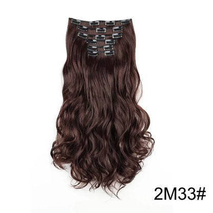 24-Inch 16 Clips-in Hair Extensions – Long Straight Synthetic Blonde & Black Hairpieces, Heat Resistant for Daily Use