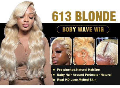613 Honey Blonde Body Wave HD Lace Front Wig – 13x6 Transparent Glueless Human Hair Wig, 13x4 Lace Frontal, 180 Density