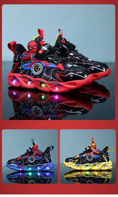 Disney Boys LED Shoes – Cartoon Sports Sneakers with Non-Slip Leather, Size 25-35, Perfect for Running