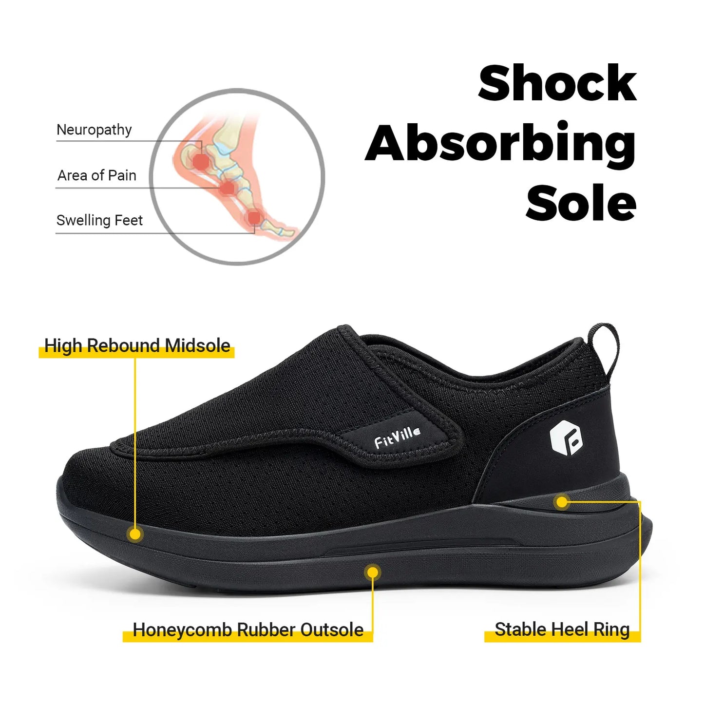FitVille Extra Wide Women’s Diabetic Walking Shoes – Adjustable Orthopedic Shoes for Swollen Feet, Elderly & Foot Pain Relief