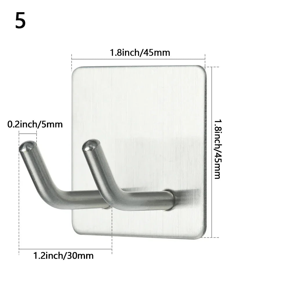 Stainless Steel Wall-Mounted Robe Hook - Rustproof Adhesive Towel and Coat Hanger for Bathrooms and Kitchens