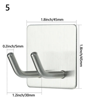 Stainless Steel Wall-Mounted Robe Hook - Rustproof Adhesive Towel and Coat Hanger for Bathrooms and Kitchens