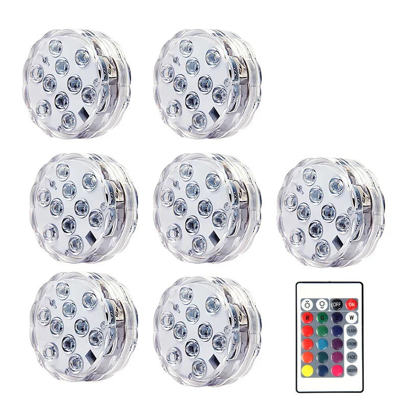 10LED RGB Submersible LED Light – Battery Operated Underwater Night Lamp for Pool, Garden, Wedding & Vase Decorations
