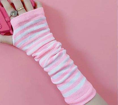 Warm Knitted Long Fingerless Gloves – Striped Elbow Mittens for Women, Fashion Christmas Gift