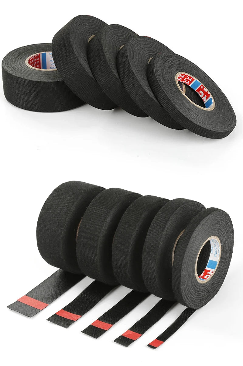 15M Heat-Resistant Fabric Tape – 9/15/19/25/32MM Adhesive Cloth for Automotive Cable, Wiring Harness & Electrical Loom