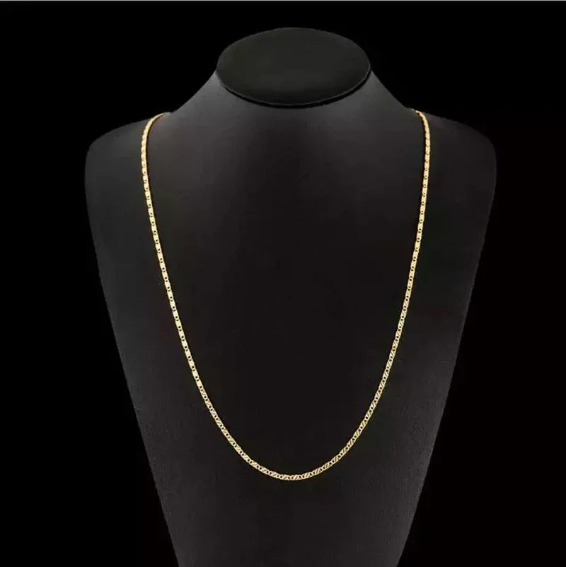 Fashion 18k Gold Side Chain Necklace - 2MM, 16-30 Inch Options, 925 Silver Necklace for Men and Women Jewelry